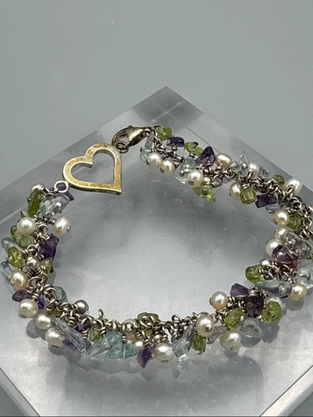 Sterling silver genuine pearl stone bracelet